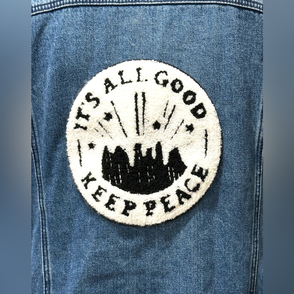 DENIM STATEMENT For The Republic Dark Blue Jacket with Text Detail Peace medium - Picture 13 of 15